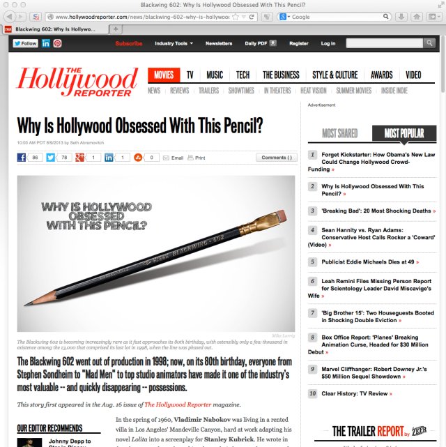 Screenshot of the Hollywood Reporter