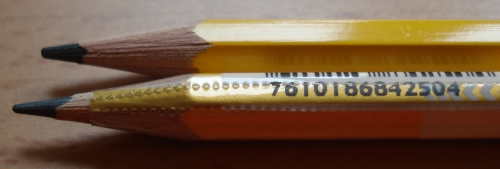 The Caran d'Ache pencil's barcode is removable.